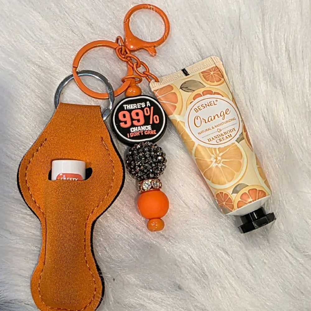 Orange Custom Keychain Set - Includes Lip Balm and Lotion
