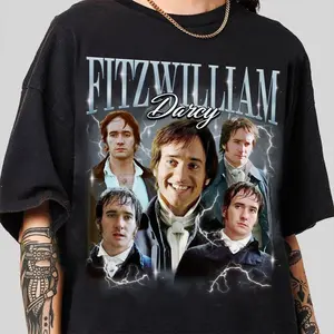 Men's Round Neck Graphic T-Shirt - Unisex Casual Cotton Oversized Loose Classic Top, Retro Fitzwilliam Darcy Design, Pride and Prejudice Fan Gift, Tshirt