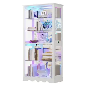 MIU Cabinet with Glass Doors, 71'' Tall Curio Cabinet with RGB Lights for Collectibles, LED Display Case with Removable Shelf for Book/Medal/Figure