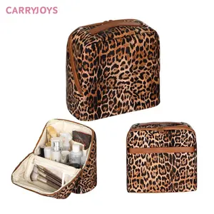 Retro leopard print makeup bag standup new design cosemtic women travel large capacity toiletry bag waterproof leather portable