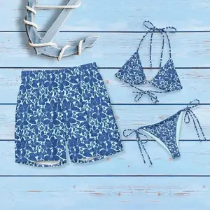 Tropical Matching Couples Swimsuits – Blue His & Hers Beachwear for Honeymoon Vacation