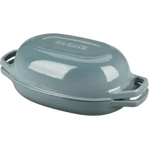 Enameled Cast Iron Oval Dutch Oven Pot with Lid for Sourdough Bread Baking, 5qt Oval Bread Pan, Seasalt