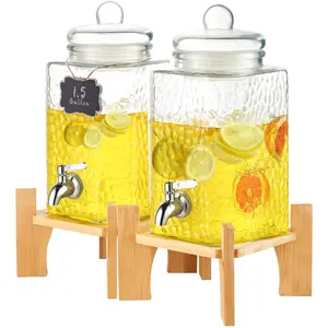 【Father's Day】VEVOR Beverage Dispenser,  , 1.5 Gallon Drink Dispensers for Parties,2PC,Glass Juice Dispenser with Stand, Stainless Steel Spigot, Iced Tea Lemonade Juice Water Dispenser, for Restaurants, Hotels, Partie