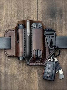 men's cowhide solid color durable belt bag, edc tool pouch, multifunctional storage bag for pen, keychain, flashlight,  everyday bags