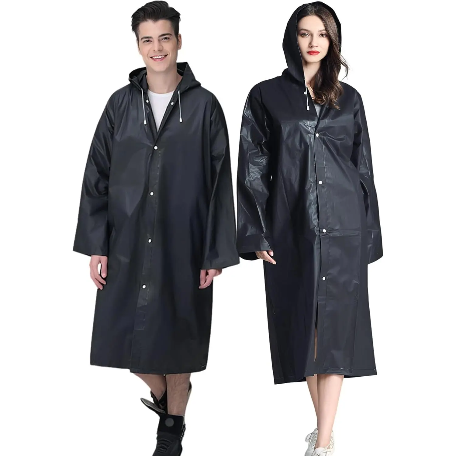 Reusable Adult Rain Ponchos - 2 Motorcycle Emergency Raincoats with Hood, Drawstring, Button, Long Sleeves, 1 Size (27.5*59in) for Camping