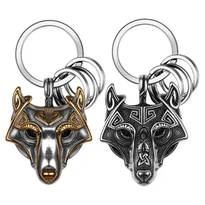 OIDEA Viking Wolf Head Keychain - Celtic Norse Stainless Steel Strength & Loyalty Charm Keychain for Men, Boyfriend Gift, Retro Punk Biker Everyday Carry Jewelry