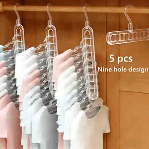 Daily Nest 5-Pack Heavy-Duty Foldable Acrylic Hangers Pro with 9 Holes - Anti-Slip, Space-Saving Clothes Organizer for Closet, Wardrobe, and Dorm Storage  Hanging Swivel house multi helper not Plastic