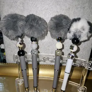 Pom Pom Pens with Fuzzy Toppers and Decorative Beads for Stylish Writing