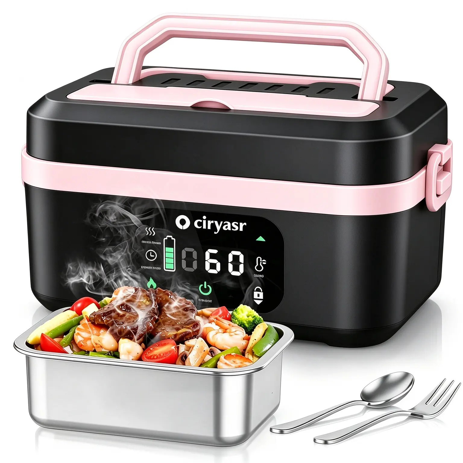 Portable Cordless Electric Heated Lunch Box, Fast Heating Food Warmer with 20000mAh, Stainless Steel Tableware and Insulated Bag for Work,Office, Travel, Camping,Suitable for Adults and Children#SummerWins