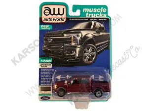 CHASE 2018 Ford F-150 Lariat Pickup Truck ULTRA RED Magnetic Gunmetal Gray Metallic "Muscle Trucks" Limited Edition to 8,500 pieces Worldwide 1/64 Diecast Model Car - Autoworld - AW64232B