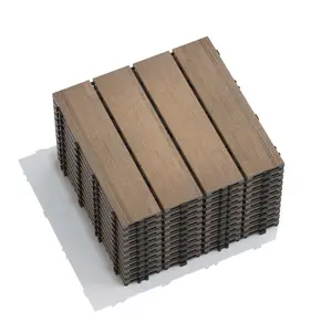 Patio Floor Tiles Pack of 11/22 WPC Wood-Plastic Composite DIY Interlocking Decking Tiles, Water Resistant Indoor Outdoor, 11.8" Oak