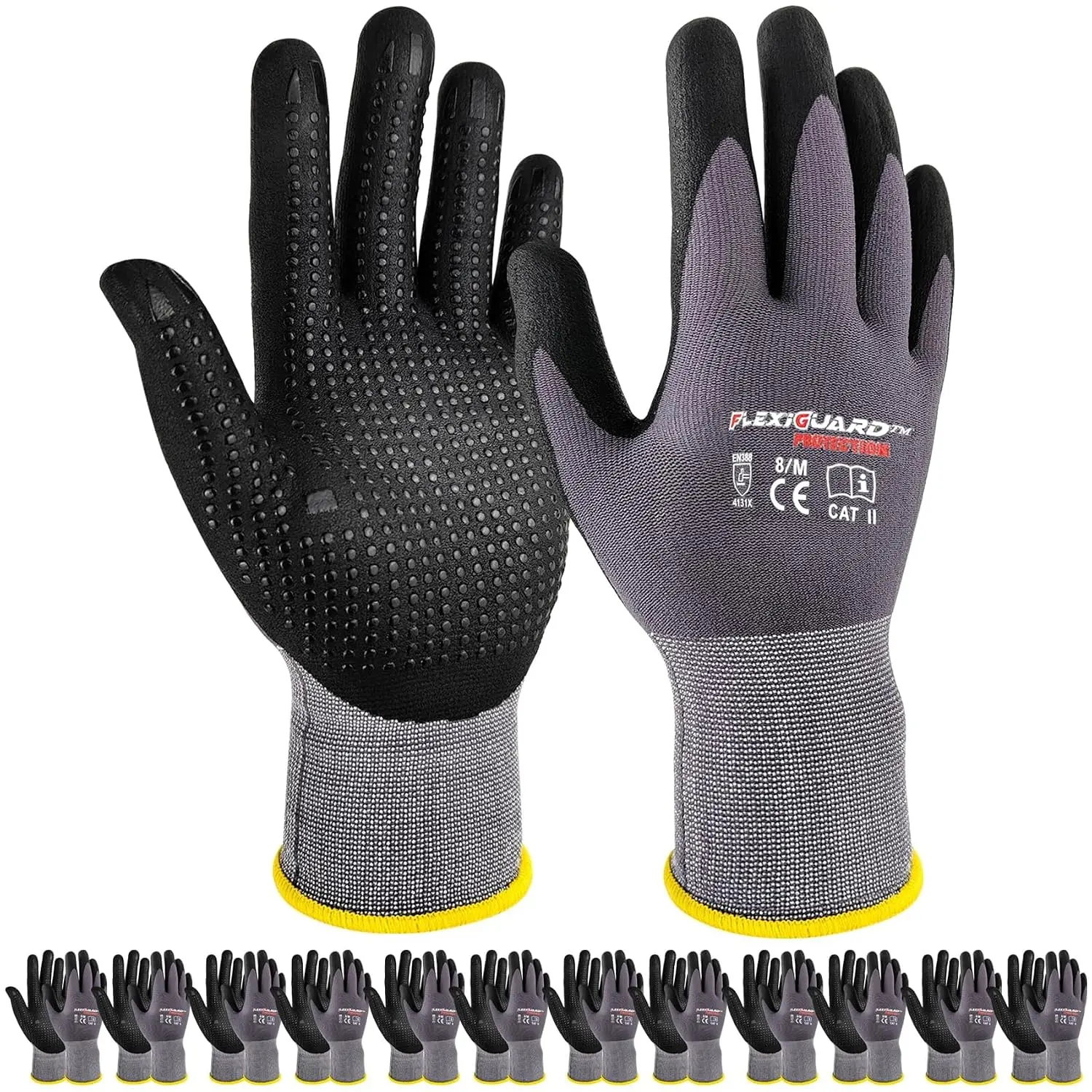 Safety-Foam Nitrile Coated-12 Pairs,Endurance Seamless Knit Nylon Spandex,Dots on Palm, Dot Grip Gloves,Men and (12, M)