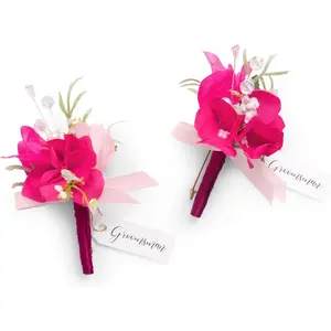 Boutonniere for Men, 2pcs Groom Groomsmen Guest Boutonniere, Artificial Flowers for Wedding/Prom/Homecoming, etc.Magenta Berry Pink