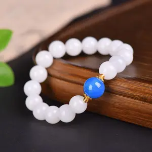 10mm Golden Silk Jade & Blue Agate Combination Bracelet for Prosperity & Success Enhancing Jewelry