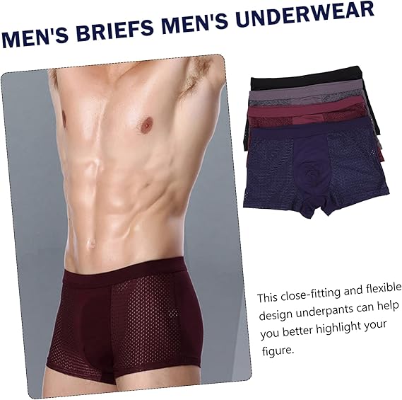 [4-Paris] Breathable Mesh Ice Mesh Underwear Men's ComfortSoft Moisture-Wicking Boxers Briefs Fashionable Men's Underpants
