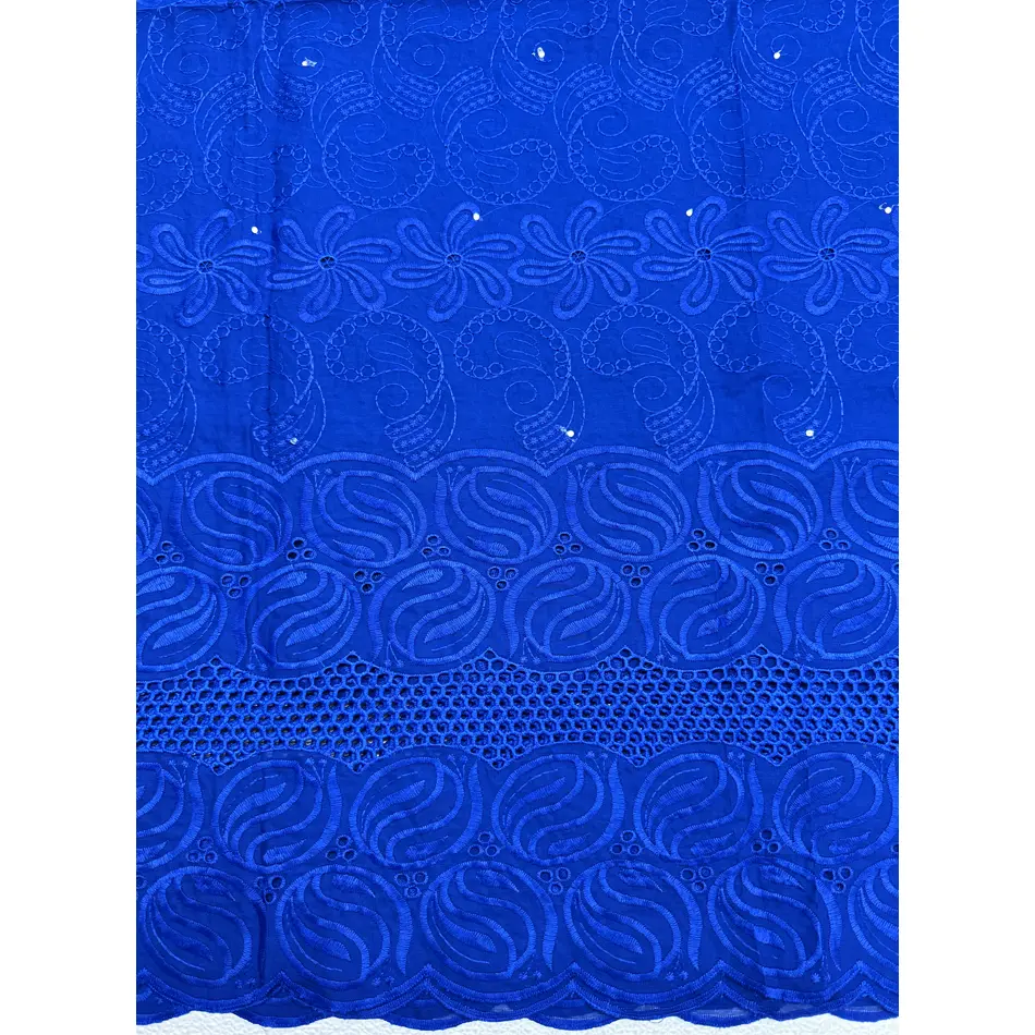 Azure Blue Swiss Voile Cotton Lace, 5yd Piece with Shimmering Stones - African Fabric for Wedding Gowns & Special Occasions