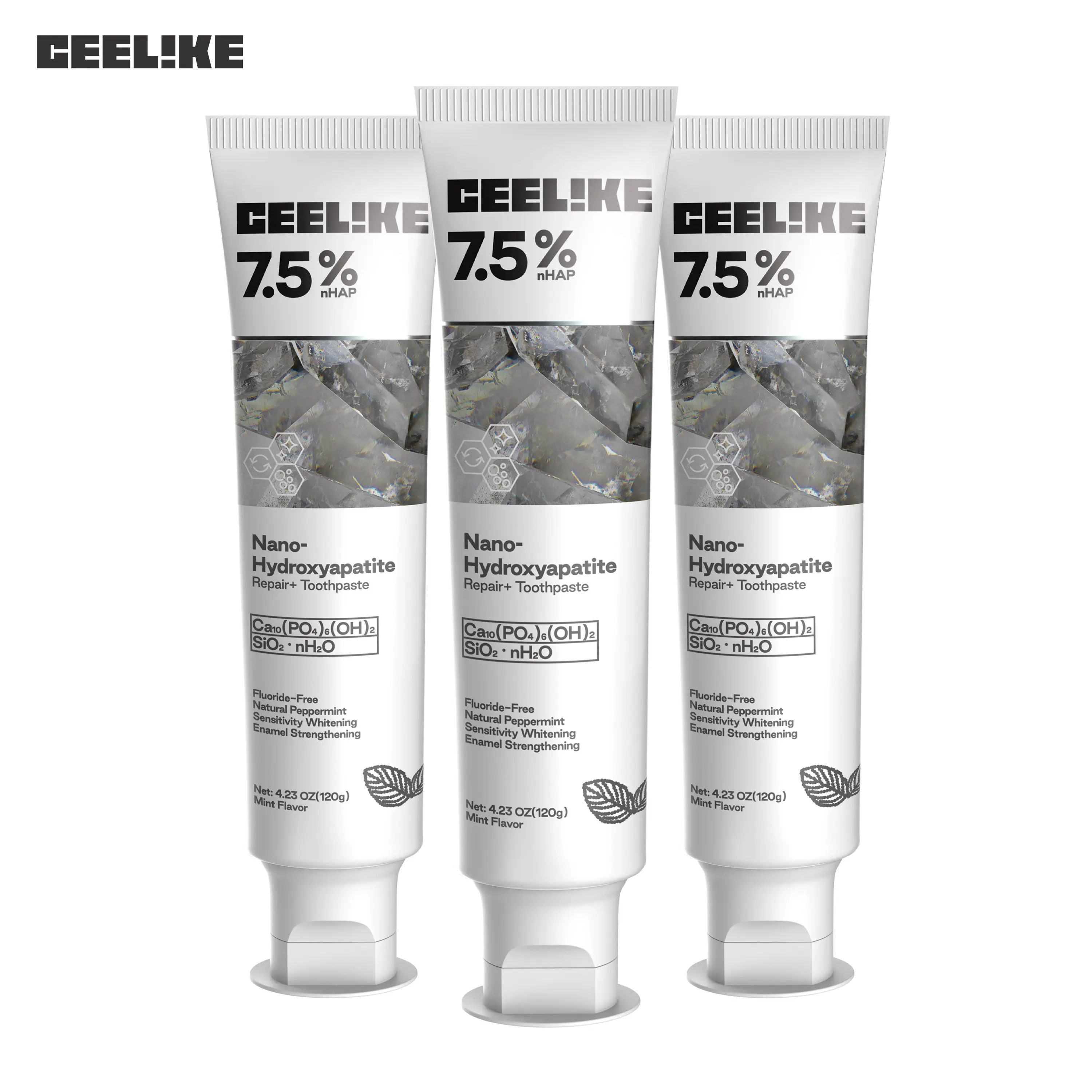 CEELIKE Fluoride-Free Nano Hydroxyapatite Toothpaste (3-Pack) | Enamel Repair & Fresh Breath | Gentle Mint | Total 12.69 oz