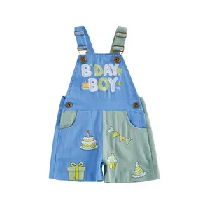 Kupretty Kids Toddler Baby Boys Girls Birthday Overalls Shorts Wide Leg Letter Cake Embroidery Overalls Jumpsuit Suspender Shorts Summer Outfits Clothes