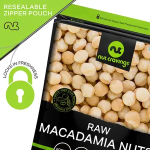 Nut Cravings Premium Raw Macadamia Nuts - Fresh Crunchy Butterly Flavor - Keto Vegan Protein Fiber - Healthy Snacks - Kosher & All Natural - Resealable Zipper Pouch