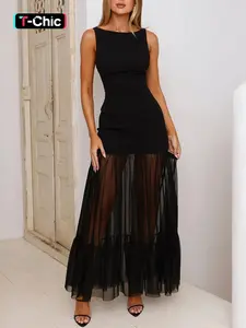 Women's Sheer Mesh Splicing Tube Dress, Bodycon Party Dress, Elegant Fashion Casual Maxi Dress for Party Club Dating Wear, Women Dress for Summer