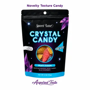 Sweet Luxe Crystal Candy Fruity Fusion (4 oz) – Novelty Texture Candy | ASMR Crunch Shell & Jelly Center | Light Fruity Flavors | Banana, Sour Cherry & Blue Raspberry | Acquired-Taste Gemstone Candy | Gluten-Free Vegan | Made in Canada