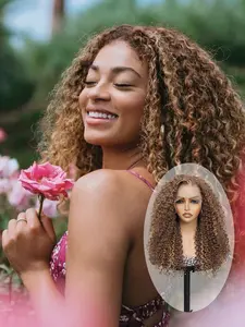 Lehuan Lace Front Wig, Lace Glueless Wig, Medium Length Curly Hair, Deep Wave Parting, 22 Inch High Temperature Synthetic Lace Wigs  for Women