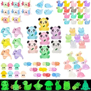 120 Pcs Luminous Mini Resin Animals Glow in The Dark Small Little Tiny Resin Figurines Ducks Axolotls Pandas Garden Miniature Figures for Crafts Micro Landscape Decoration Fairy Garden Accessories