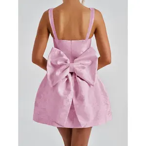 Women's Plain Bow Decor Dress, Elegant Fashion Casual Short Dress for Party Club Dating Wear, Ladies Dress for Summer