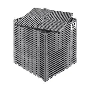 fathersdaygift VEVOR Interlocking Drainage Mat, 15.7x 15.7 Modular Interlocking Cushion, 24 Pcs Splicing Drainage Mats, Non-Slip Gray PP Drainage Floor Tile and Shower Mat, for Garage, Garden, Kitchen Outdoor