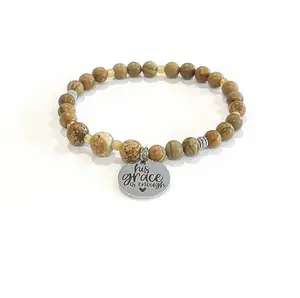 M D H Originals His Grace is Enough Stretch Bracelet Picture Jasper Tigerskin Jasper RTS