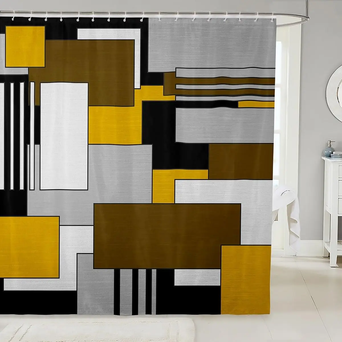 Feelyou 72x72in Waterproof Shower Curtain Set - Yellow, Gray, Brown Geometric Modern Abstract Shower Curtains, Washable Household Textile Bathroom Decoration Accessory