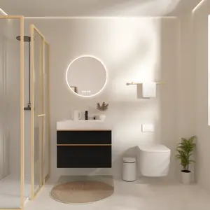 VELA 30 Inch Black Wall Mounted Bathroom Vanity with Integrated Acrylic Sink, 2 Soft-Close Drawers, Pre-Assembled,Modern Floating Cabinet