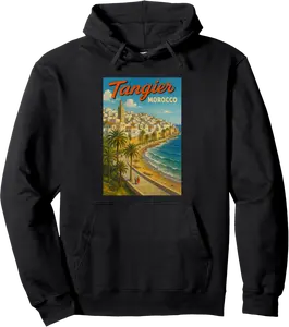 Tangier Morocco 50s Vintage Retro Travel Poster Art Graphic Pullover Hoodie - Rivkafia Shop 83B0FJG4MJDF