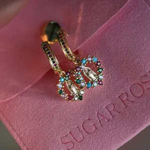 Multi-Color Corazón Virgencita Hoop Earrings for Women