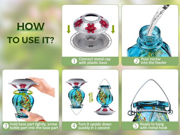 Hummingbird Feeder for Outdoors Leak-Proof | Easy Clean Wide Mouth | Attract More Hummingbirds to Your Garden