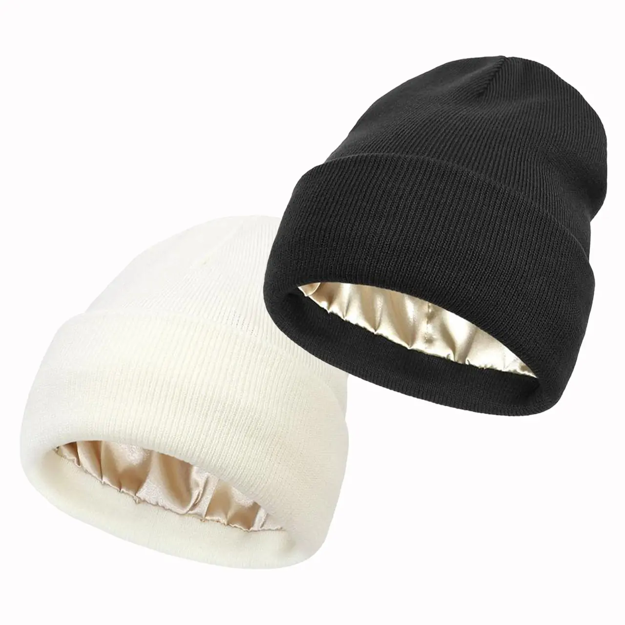 Solid Color Satin Lined Beanie Hat for Men & Women, Casual Knit Winter Hat, Fashion Accessory for Cold Weather, Daily Outfits, Holiday & Birthday Wear