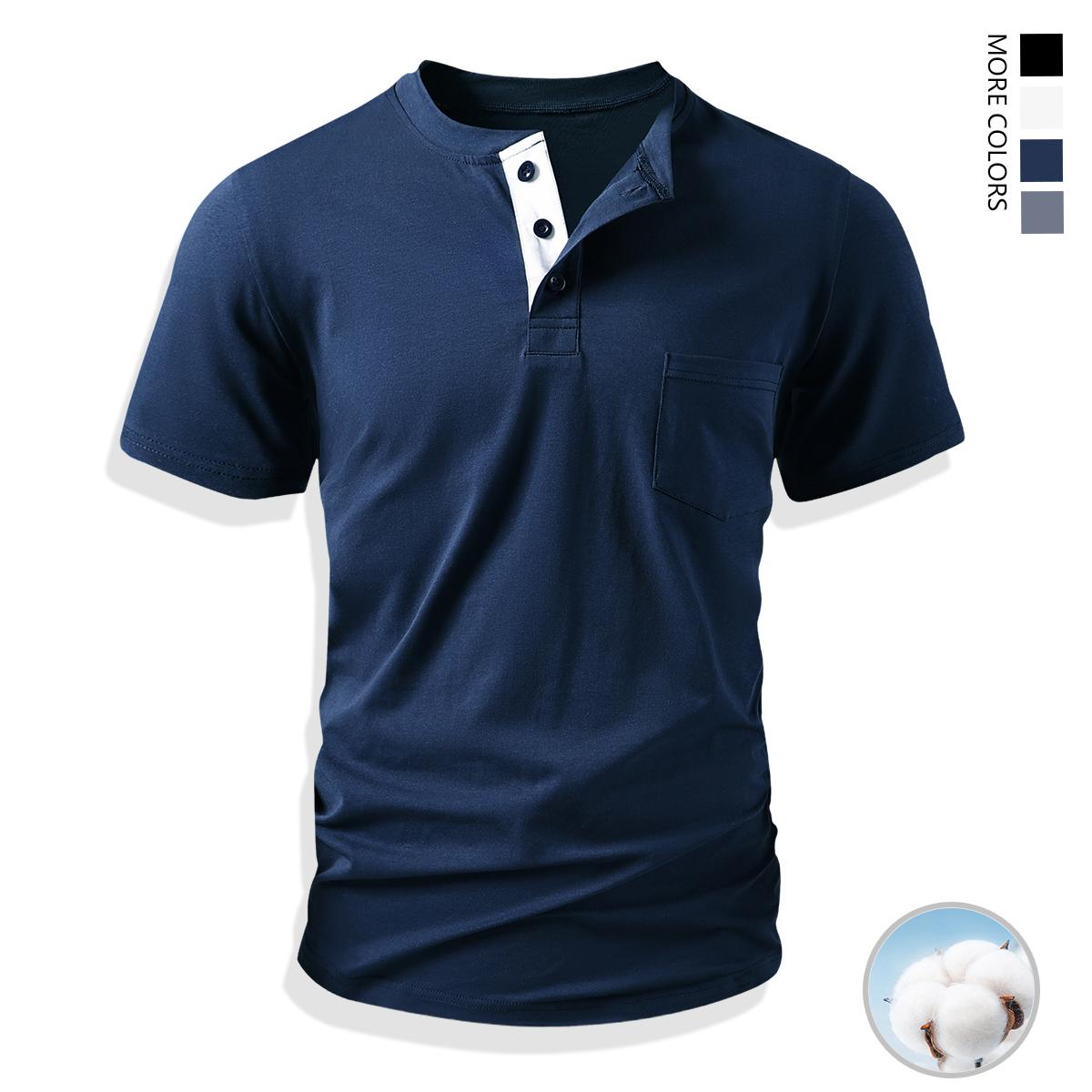 TOOTD Premium — High-stretch men’s polo shirt with a Henley collar (true size), 95% cotton + 5% spandex premium fabric—highly elastic, comfortable, breathable; men’s riding apparel, rowing apparel; 13 oz heavyweight; summer essential.