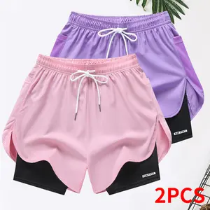 2-Pack – Women’s Sports Shorts for Running, Quick-Dry, Lightweight, Comfortable & Breathable, Solid Color with Pockets, Double Layer Anti-Exposure Design, Suitable for Outdoor Sports, Running, Hiking, Fitness, Yoga, Tennis, Everyday Casual Wear, Home Shor