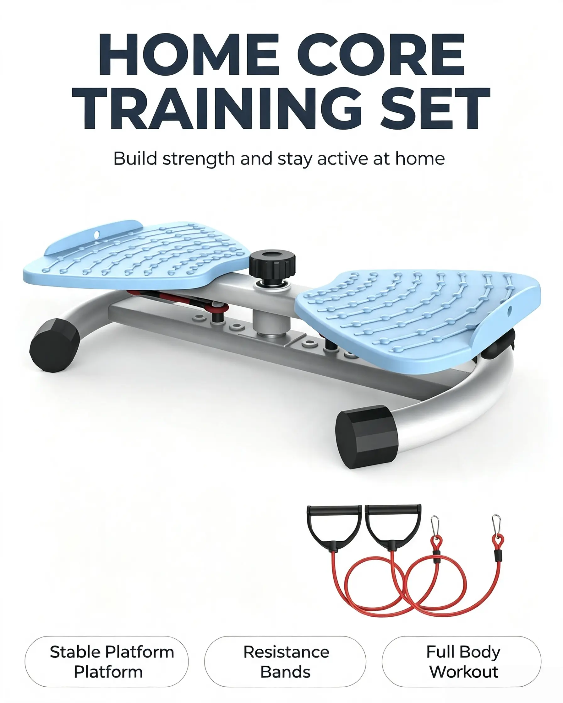 Portable Fitness Twist Platform Set with Resistance Bands, Adjustable Height Non-Slip Exercise Trainer for Home Full Body Workout
