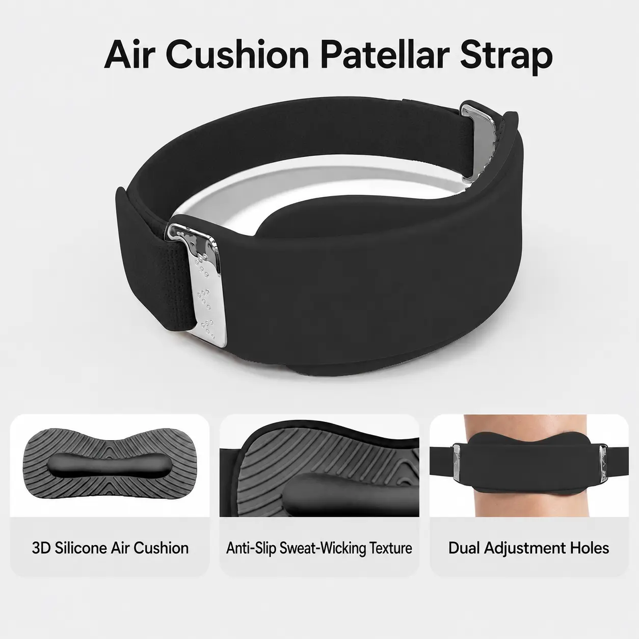 Air Cushion Patellar Support Strap, Adjustable Knee Support Brace for Running, Gym, Cycling and Sports, Comfortable Knee Tendon Support Band for Men & Women lll