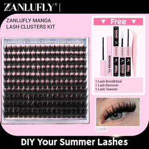 Volume Anime Lash Clusters Kit  zanlufly  120D Full Lashes Wet Wispy Look Cluster Lashes Pre-made Spike Lash Extension Kit Lash Twezzer Lash Bond and Seal Lash Remover
