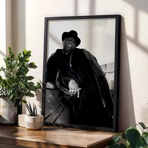 Notorious B.I.G. Digital Print, Biggie Street Photo, 90s Hip Hop Legend Art, Black & White Rap Decor, Urban Icon Wall Poster