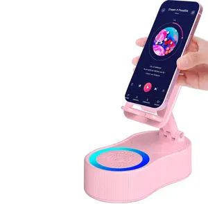 Wireless induction Speaker Bluetooth 5in1USB Emergency Charging Power Bank Colorful AmbientLights Phone Holder with Surround Sound UniversalSpeaker Holder Bluetooth 5.3 Connection for Home,Outdoor, Travel, Shower Smart Device Gift