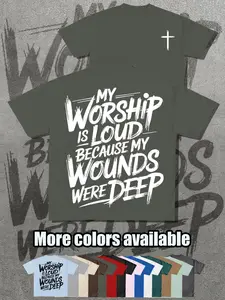 Christian Faith Theme T-Shirt, My Worship Is Loud Cross Print Short Sleeve, Loose Fit, Casual Long Top, Perfect Christian Gift