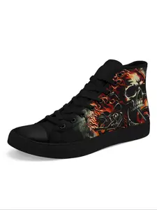 Men's Gothic High-Top Sneakers, Gothic Skull Streetwear Shoes, Casual Fashion Lace-Up Trainers, Men's Punk Trendy Shoes
