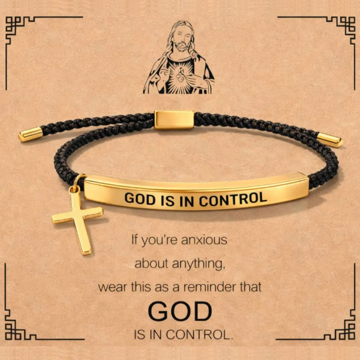 Christian Message Bracelet for Women, 'God Is In Control' Engraved Stainless Steel Bangle, Adjustable Faith-Inspired Statement Jewelry, Trendy Mother's Day Gift, Summervibes, Engraved Motivational Phrase Bracelets & Bangles, Christian Message Bracelets &