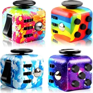 4PC Stress Relieving Magic Cube Dice Set with 6 Functions Fidget Toy Cube Sensory Handle for Anxiety Relief