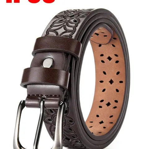 Women's Vintage Floral Cutout Belt, Adjustable Belt with Antique-Finish Pin Buckle, Decorative Waist Belt for Jeans, Dresses, Weddings and Daily Wear, Casual Belt