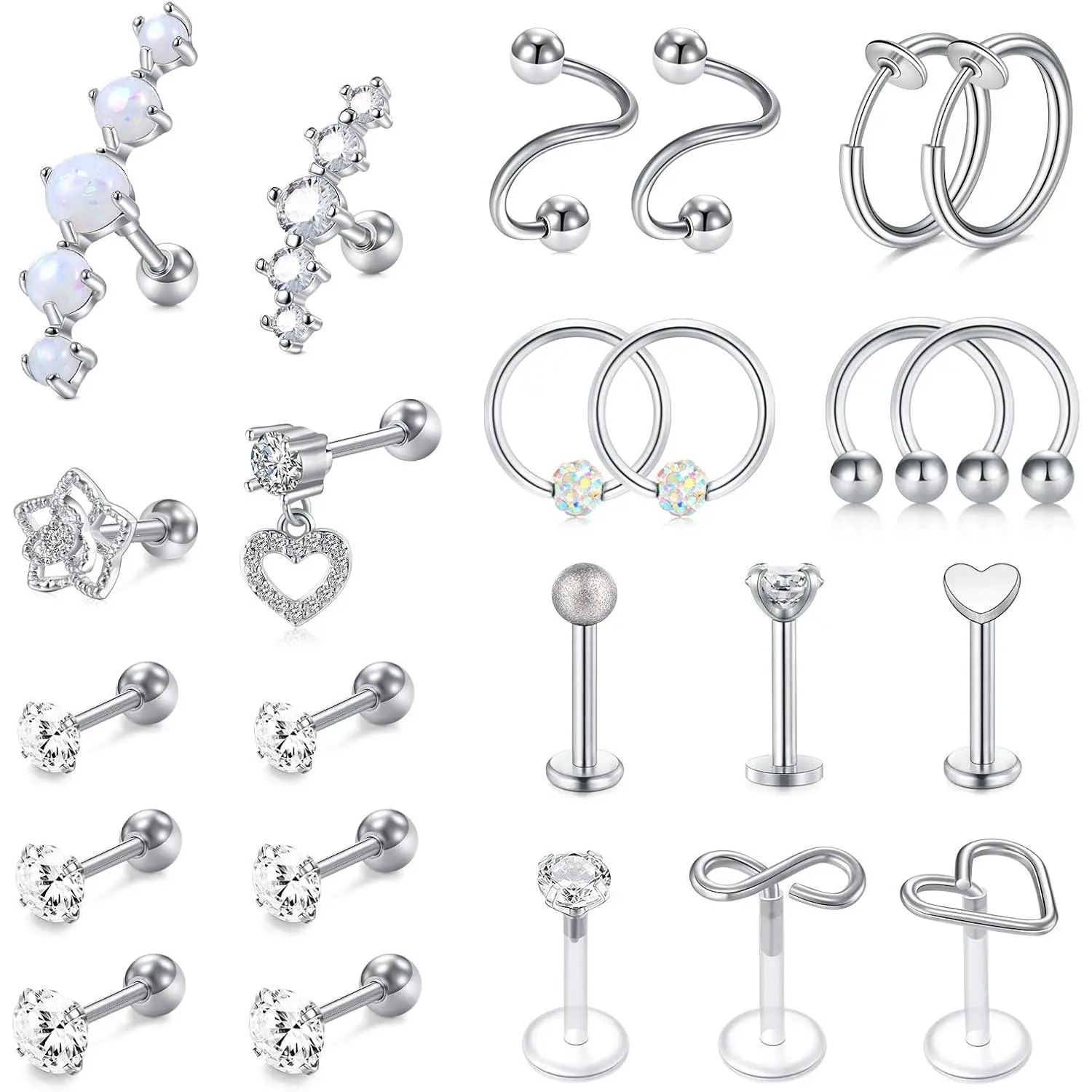 16g Cartilage Stud Hoop Tragus Piercing Jewelry - Forward Helix, Rook, Daith, Conch Earrings - Stainless Steel