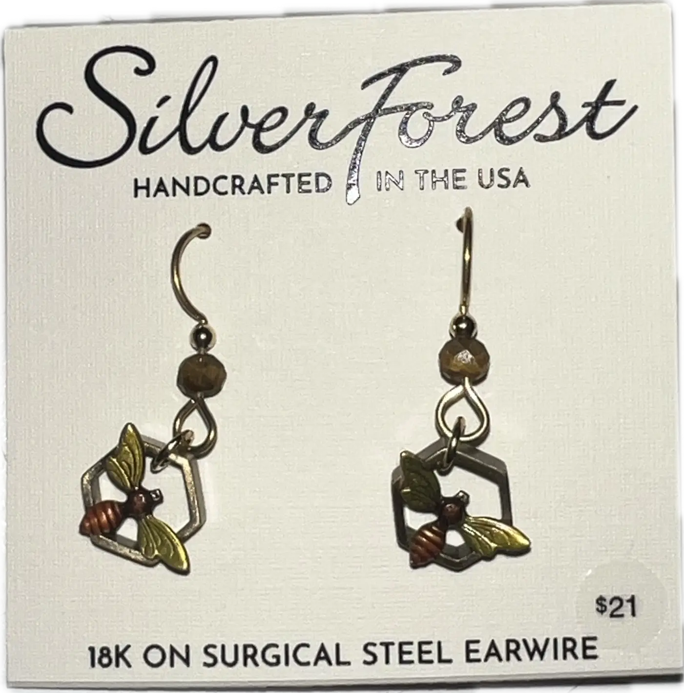 Silver Forest Bee in a Honeycomb Earrings-NE-2157